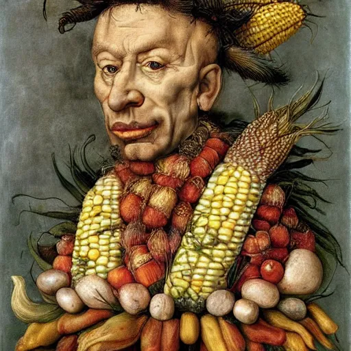 Image similar to giuseppe arcimboldo, trump, corn hair