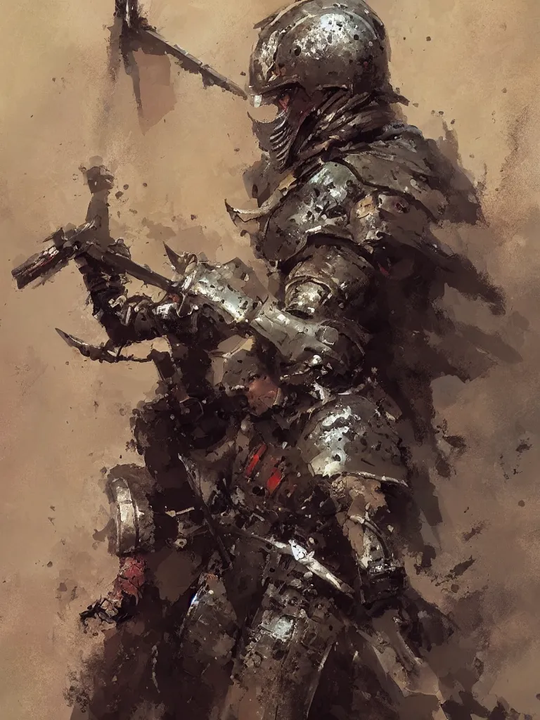 Image similar to A medieval knight holding a gun, painted by Craig Mullins, trending on ArtStation