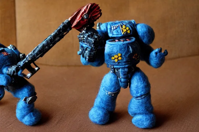 Image similar to needle felted warhammer space marine