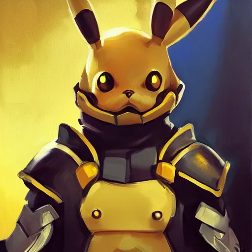 Image similar to greg manchess portrait painting of partially armored pikachu as overwatch character, medium shot, asymmetrical, profile picture, organic painting, sunny day, matte painting, bold shapes, hard edges, street art, trending on artstation, by huang guangjian, gil elvgren, ruan jia, greg rutkowski, gaston bussiere