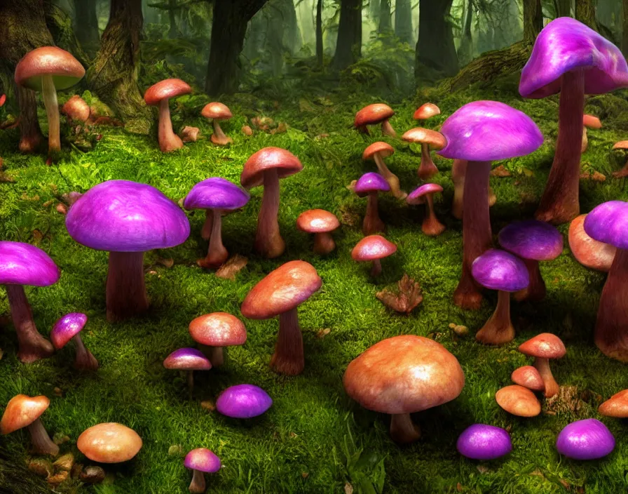 Image similar to trippy eldritch multicolor mushrooms in forest, realistic, beautiful texture, beautiful graphics, fantasy artwork, very beautiful scenery, hd, hdr, ue 5, ue 6, unreal engine 5, cinematic 4 k wallpaper, 8 k, ultra detailed