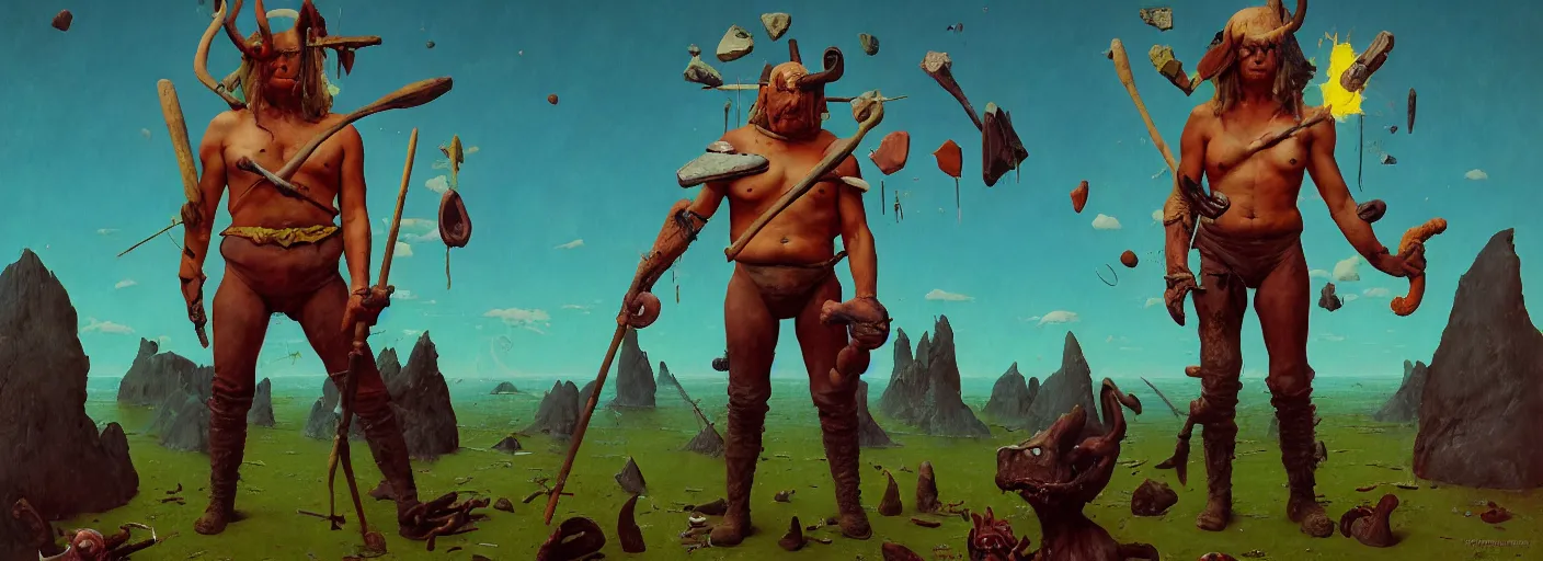 Image similar to full - body portrait surreal colorful clay fighting artstation rpg barbarian character concept art anatomy, action pose, very coherent and colorful high contrast masterpiece by norman rockwell franz sedlacek hieronymus bosch dean ellis simon stalenhag rene magritte gediminas pranckevicius, dark shadows, sunny day, hard lighting, reference sheet white! background