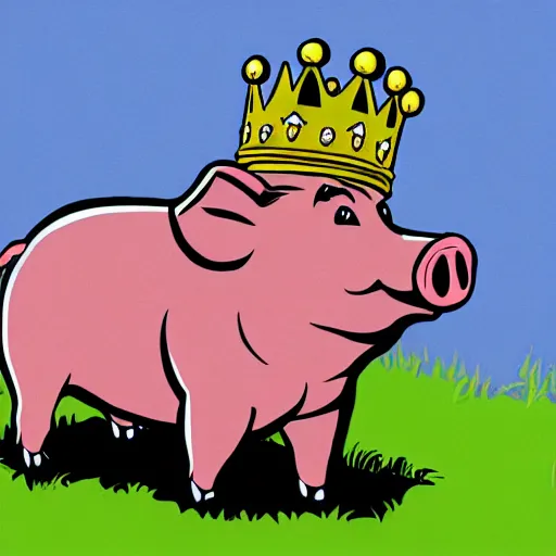 Prompt: pig wearing a gold crown on it's head illustration concept art in the style of Arthur Adams, full body 8k