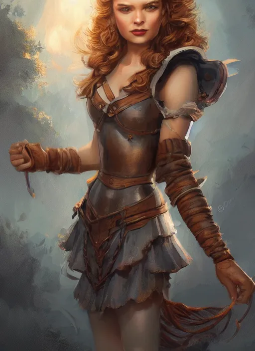 Prompt: beautiful female dorothy gale, rebecca romijn as dorothy, full body character concept, covered in full iron armor, super powers, fantasy, intricate, elegant, highly detailed, digital painting, artstation, concept art, shining, sharp focus, illustration, art by stanley lau