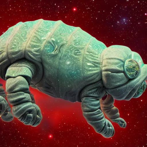 Prompt: Tardigrade in space, Hyper detailed, Photorealistic, 4k, Illustration