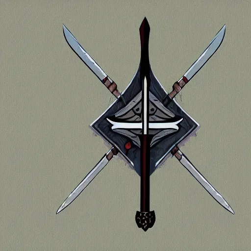 Image similar to an evil sword, on a plain fabric background. diagonal composition, symmetrical ( concept art by enki bilal, museum picture, 4 k, backlit )