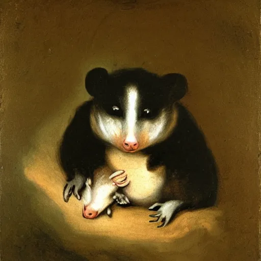 Image similar to a possum, by Francisco de Goya, oil on canvas