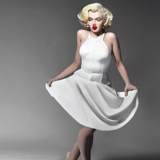 Prompt: ana del Armas as Marilyn Monroe doing the scene White dress of Marilyn Monroe , all body,