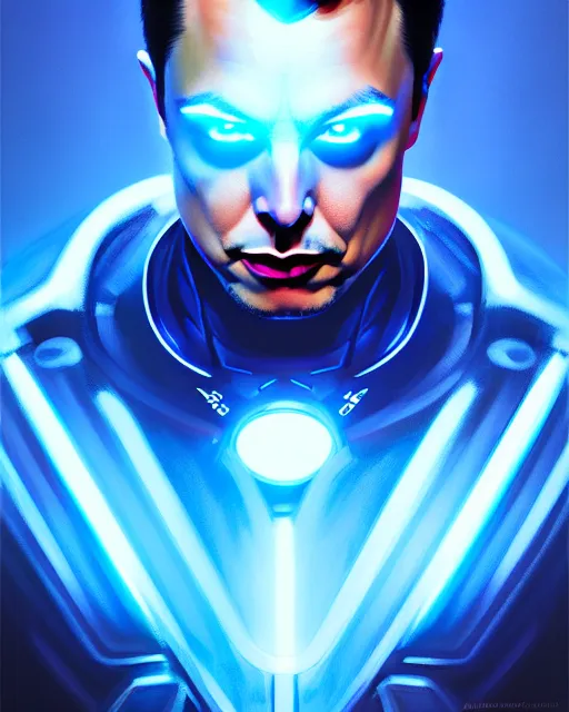 Image similar to blue color elon musk superhero, glam, power, glowing lights intricate, elegant, highly detailed, digital painting, artstation, concept art, smooth, sharp focus, illustration, art by artgerm and greg rutkowski and fra angelico and unreal engine 5