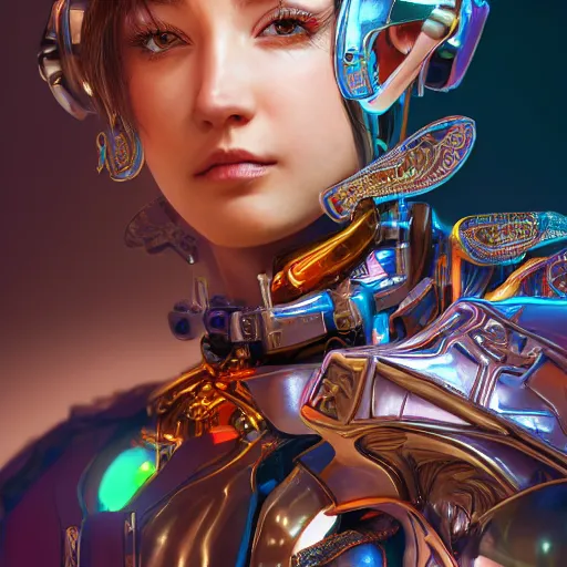 Image similar to studio portrait of lawful good colorful female holy mecha paladin absurdly beautiful, elegant, young sensual graceful woman, ultrafine hyperrealistic detailed face illustration by kim jung gi, irakli nadar, intricate linework, sharp focus, bright colors, matte, octopath traveler, final fantasy, unreal engine highly rendered, global illumination, radiant light, intricate environment