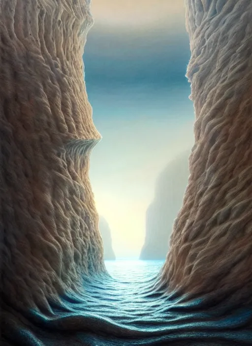 Image similar to A hyper-detailed 3d render like a Oil painting of the Aquatic-Cliffs of the Great-Sand-Sea, surrealism!!!!! surreal concept art, lifelike, photorealistic, digital painting, aesthetic, smooth, sharp focus, Artstation HD, by Greg Rutkowski, Chris Tulloch McCabe, Valentina Remenar and Asher Duran,