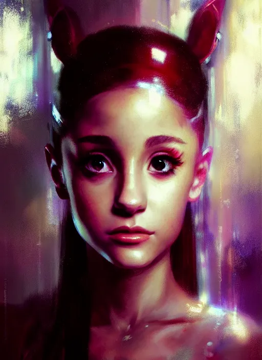 Prompt: portrait of ariana grande as mage wearing arcane light armor, fantasy, anime eyes, cinematic lighting, by jeremy mann