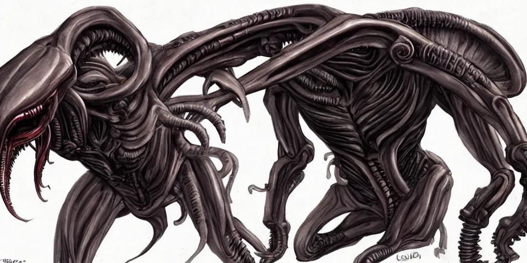 Image similar to previously unseen quadruped xenomorph, concept art, character concept, Alien,