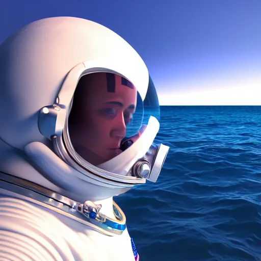 Image similar to astronaut in the ocean , cinema 4d render, Ray tracing reflection, natural lighting, waves, close view, unreal,