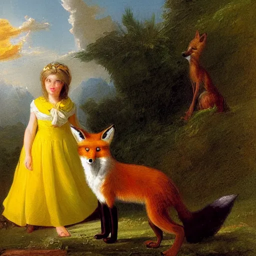 Image similar to A fox in a yellow dress by Thomas Cole, Carl Friedrich Deiker, and Robert Cleminson