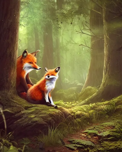 Prompt: Fox singing in forest, portrait, wearing hat, magical notes, fairy atmosphere, magic the gathering artwork, D&D, fantasy, cinematic lighting, centered, symmetrical, highly detailed, digital painting, artstation, concept art, smooth, sharp focus, illustration, volumetric lighting, epic Composition, 8k, art by Akihiko Yoshida and Greg Rutkowski and Craig Mullins, oil painting, cgsociety