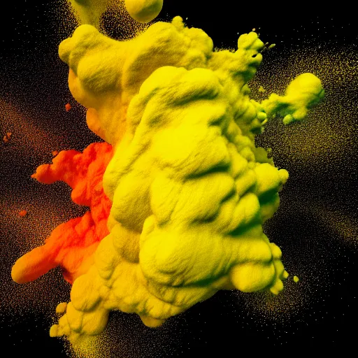 Image similar to color powder explosion on black background, particles, fine detail, hyperrealism, james jean and jackson pollock and damien hirst, golden ratio, fractal, sharp focus, octane render, artstation, vfx