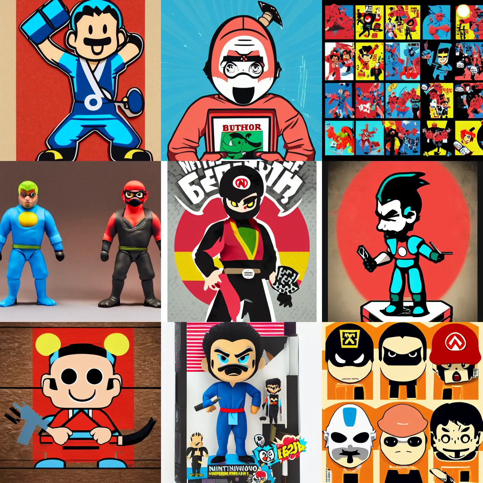 Image similar to nintendo, butcher billy, ninja, stop motion, vinyl action figure, vector