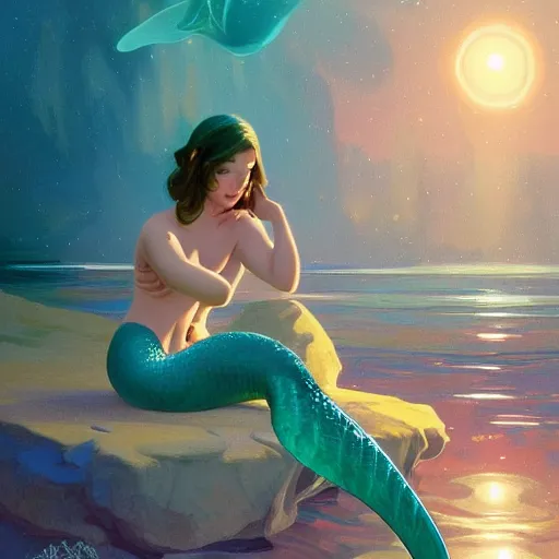 Prompt: a mermaid with a beautiful sparkling fin, cinematic lighting, soft bokeh, fantasy, modern, colourful, highly detailed, digital painting, artstation, deviantart, concept art, sharp focus, illustration, alphonse mucha, edward hopper