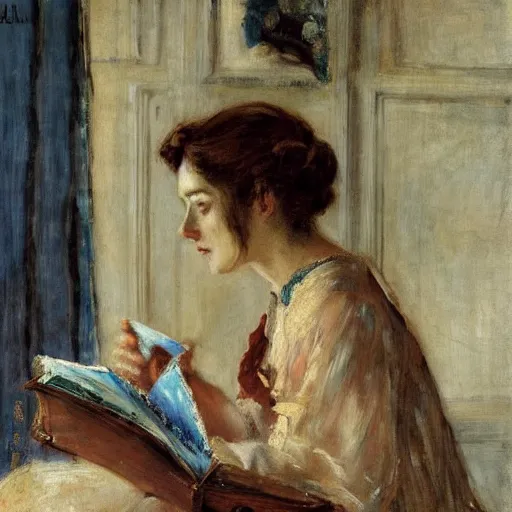 Image similar to woman reading by alfred stevens