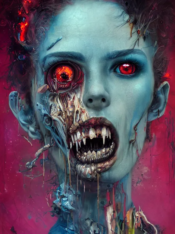 Prompt: art portrait of a zombie ,8k,by tristan eaton,Stanley Artgermm,Tom Bagshaw,Greg Rutkowski,Carne Griffiths,trending on DeviantArt,face enhance,hyper detailed,minimalist,cybernetic, android, blade runner,full of colour,