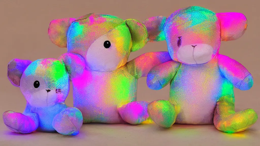 Prompt: holography neutral plushie toy book