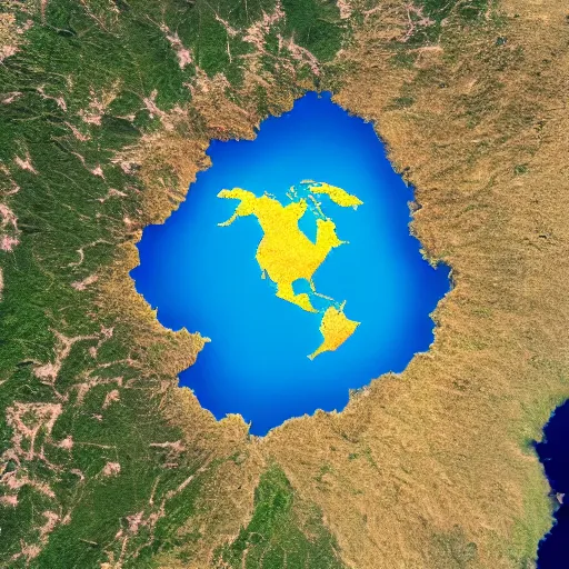 Image similar to a country shaped like a smiling face, Google maps, satellite photo, high resolution 8k,