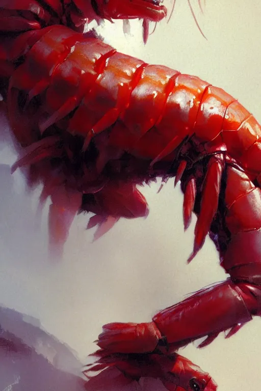 Prompt: close up bright red shrimp in a white t - shirt and white shorts, extremely detailed portrait dnd, painting by gaston bussiere, craig mullins, greg rutkowski, yoji shinkawa