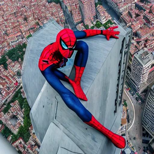 Image similar to Spider-man on top of the Galata Tower in Istanbul, photorealistic, 4K, 200mm lens