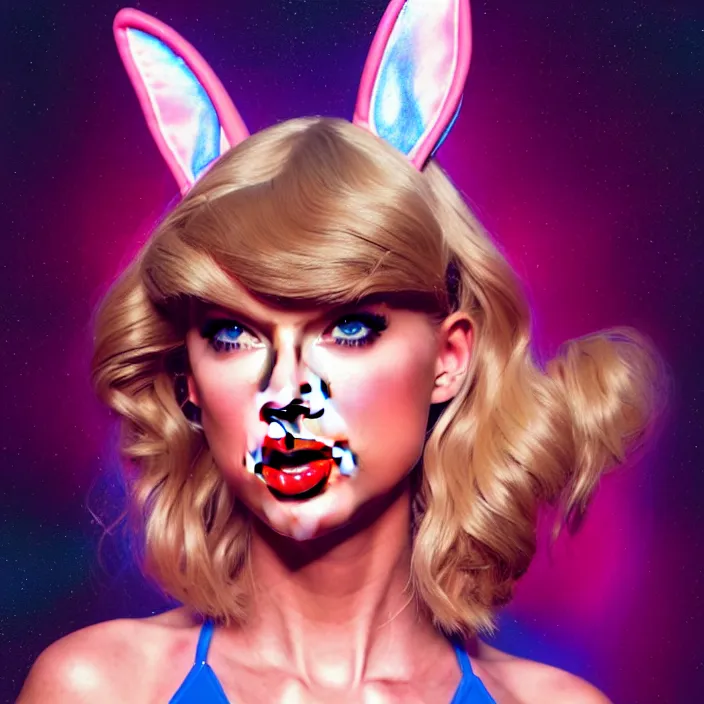 Image similar to portrait of Taylor Swift as Lola Bunny in Space Jam 1996. bunny ears. intricate abstract. intricate artwork. by Tooth Wu, wlop, beeple, dan mumford. octane render, trending on artstation, greg rutkowski very coherent symmetrical artwork. cinematic, hyper realism, high detail, octane render, 8k, iridescent accents