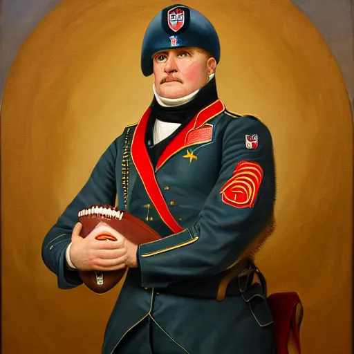 Prompt: facial portrait of nfl detroit lions dictator, military uniform, 1 8 3 4, oil on canvas by william sidney mount, oil on canvas, octane render