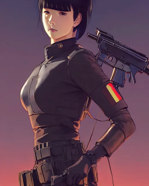 Image similar to soldier in riot gear | very very anime!!!, fine - face, audrey plaza, realistic shaded perfect face, fine details. anime. realistic shaded lighting poster by ilya kuvshinov katsuhiro otomo ghost - in - the - shell, magali villeneuve, artgerm, jeremy lipkin and michael garmash and rob rey