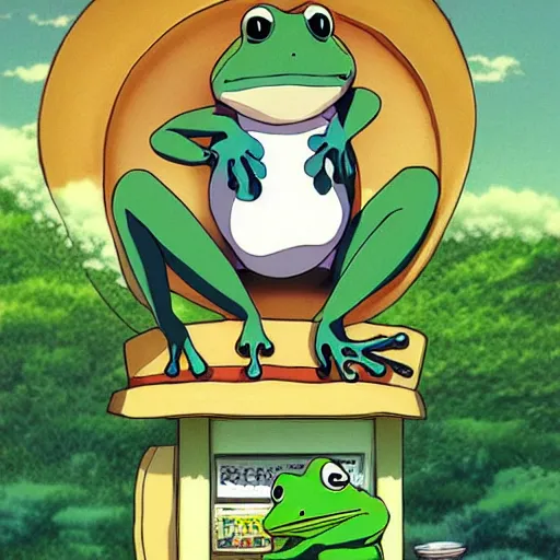 Prompt: cute frog themed bar anime key art studio ghibli,