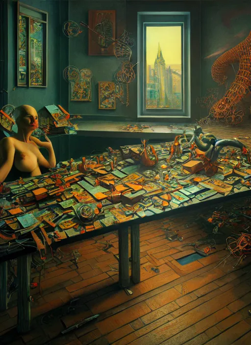 Image similar to hyper detailed 3d render like a Oil painting - the immanentization of the eschaton by Jacek Yerka, Mariusz Lewandowski, Houdini algorithmic generative render, Abstract brush strokes, Masterpiece, Edward Hopper and James Gilleard, Mark Ryden, Wolfgang Lettl, hints of Yayoi Kasuma, octane render, 8k