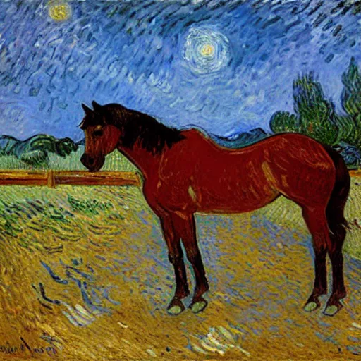 Prompt: a painting of a horse, by ( ( ( ( vincent van gogh ) ) ) ) claude monet