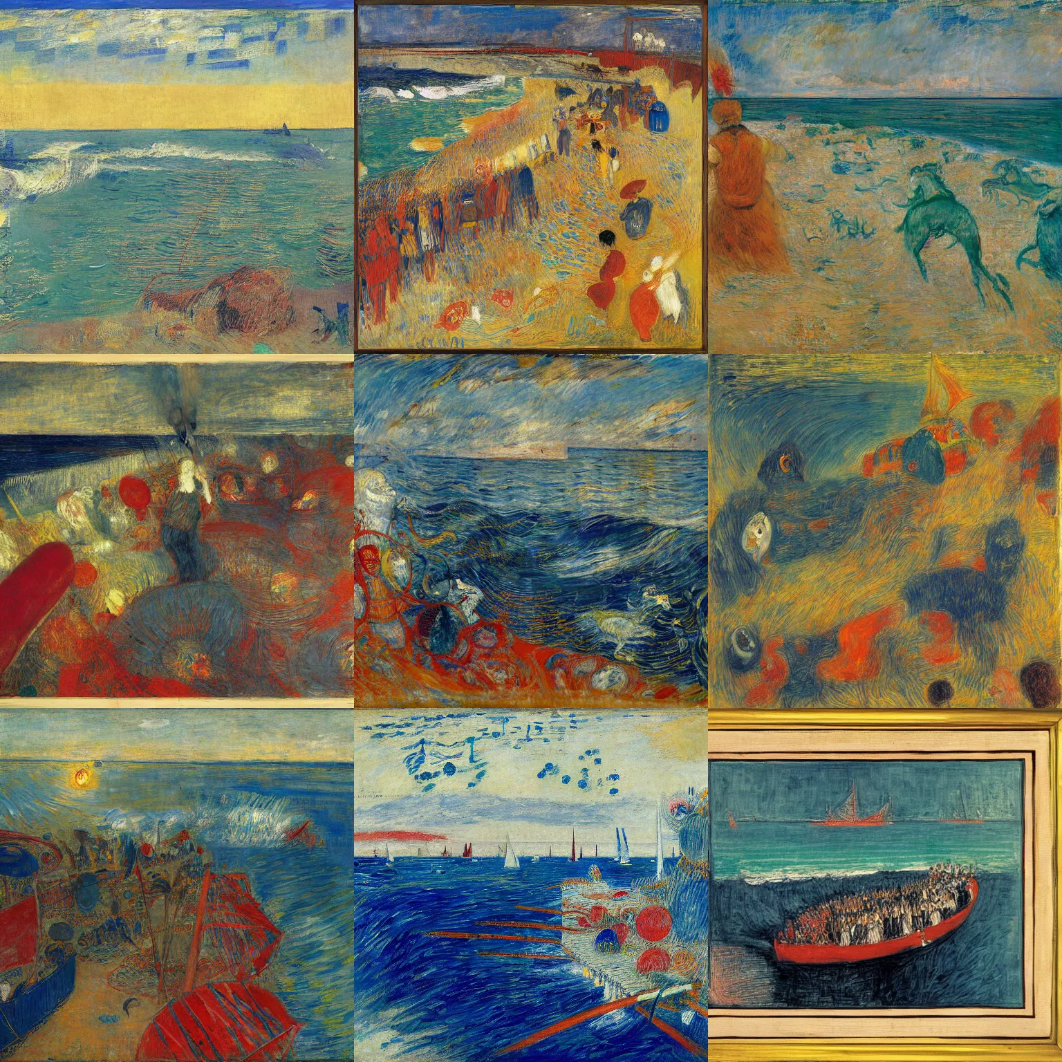 Prompt: the other side of the ocean of strategies, artwork by james ensor and odlion redon