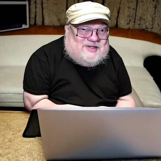 Prompt: george rr martin eating a laptop - 9 screaming - 8