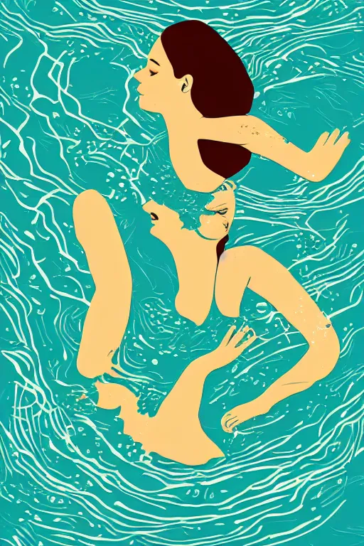 Image similar to minimalist boho style art of a woman swimming, illustration, vector art