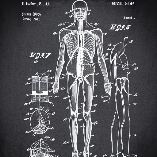 Prompt: anatomy of a human, drawing for a patent