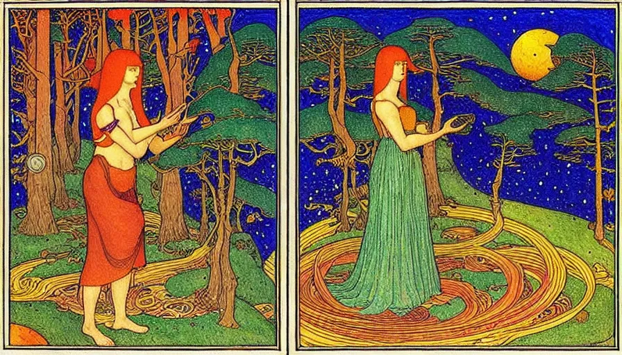 Image similar to the two complementary forces that make up all aspects and phenomena of life, by Ivan Bilibin,