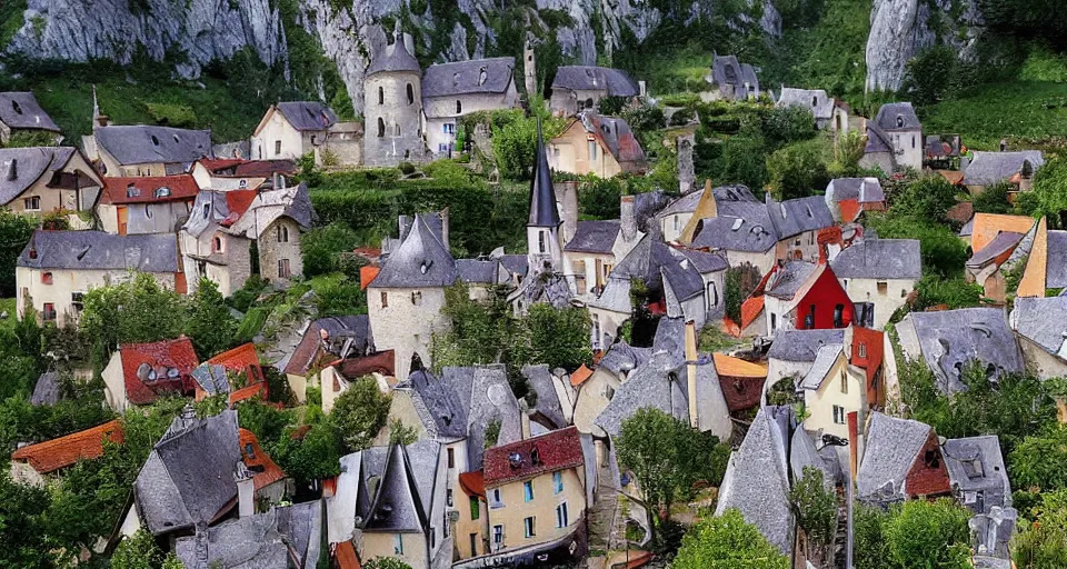 Prompt: a cartoon village in france by didier conrad