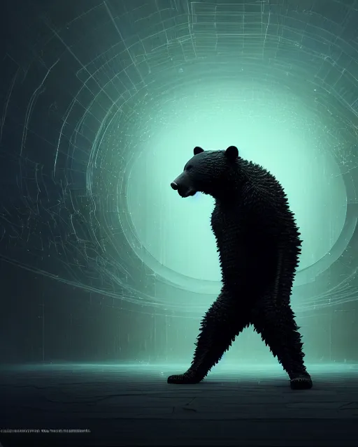 Prompt: shapeshifting anthropomorphic black bear, light sorcerer, swirling light, scattered, black smoke, intricate background, complex 3 d render by ilya kuvshinov, craig mullins, ruan jia, thomas kinkade, victo ngai. unreal engine, blender, octane, ray tracing. sharp focus, masterpiece, post processing, deviantart