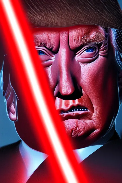 Image similar to Donald Trump as a Sith from Star Wars, red light saber, realistic portrait, symmetrical, highly detailed, digital painting, sharp focus, cinematic lighting