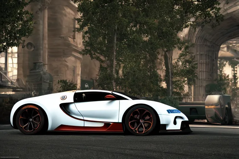 Image similar to photo wallpaper sport car bugatti 7 forza horizon need for speed fast and furious 5 unreal engine supercar hypercar game concept car octane render, 4 khd 2 0 2 2 3 d cgi rtx style chrome reflexion global illumination ray tracing hdr arstation pixar and disney unreal