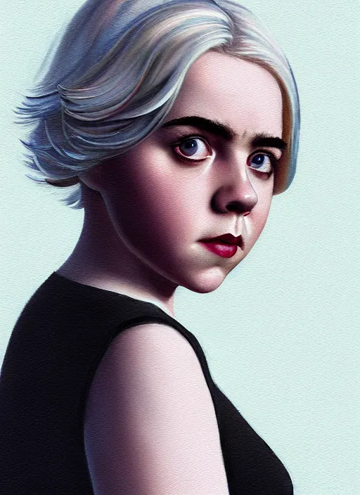 Image similar to full body portrait, kiernan shipka as sabrina spellman, white hair, obese, bangs, sultry, realistic, sultry smirk, fluffy bangs, curly bangs, fat, belly, intricate, elegant, highly detailed, digital painting, artstation, concept art, smooth, sharp focus, illustration, art by wlop, mars ravelo and greg rutkowski