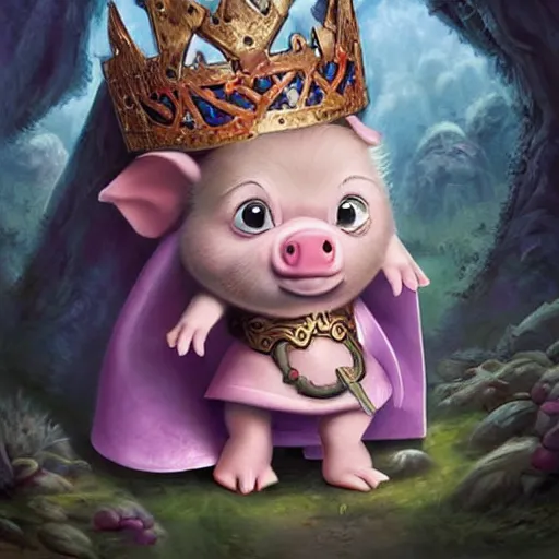 Image similar to cute little cartoonish anthropomorphic piglet warrior princess wearing a cape and a crown, fantasy forest, caricature, tiny, small, miniature pig, baby animal, short, pale blue armor, cute and adorable, pretty, beautiful, DnD character art portrait, matte fantasy painting, DeviantArt Artstation, by Jason Felix by Steve Argyle by Tyler Jacobson by Peter Mohrbacher, cinematic lighting