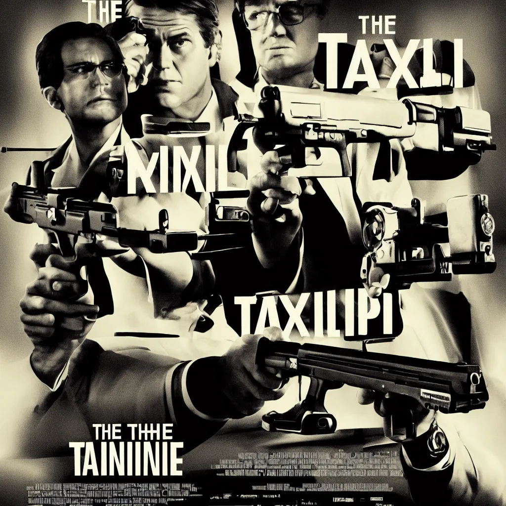 Image similar to the taxist, minimalistic retro movie poster with a gun