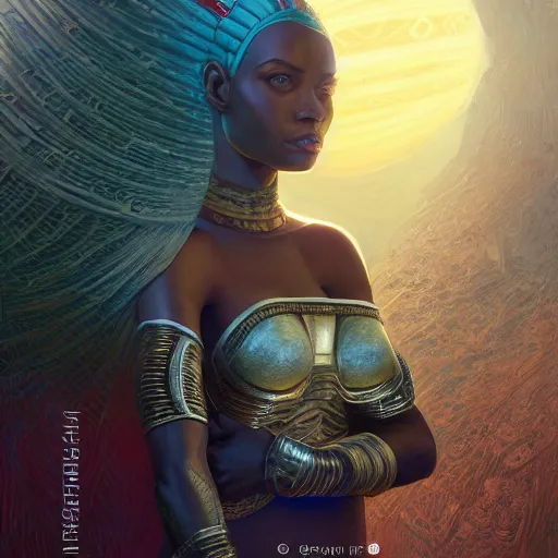 Image similar to highly detailed portrait of an african egyptian goddess played by donald trump, intricate alien technology, stephen bliss, unreal engine, fantasy art by greg rutkowski, loish, rhads, ferdinand knab, makoto shinkai and lois van baarle, ilya kuvshinov, rossdraws, tom bagshaw, global illumination, radiant light, detailed and intricate environment