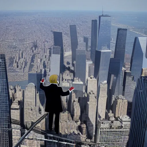 Image similar to Donald Trump Flying A helicopter over the world trade center