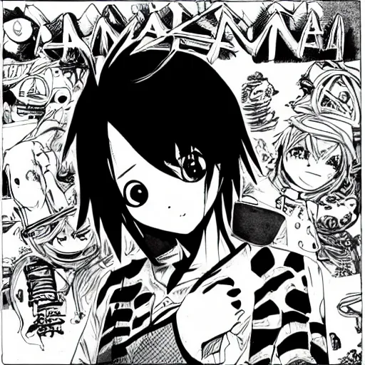 Prompt: Makima from Chainsaw Man manga panel as album cover